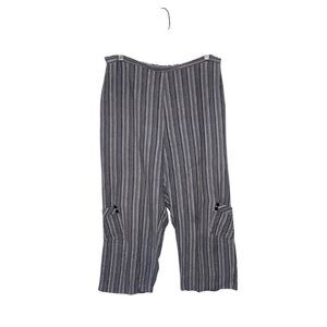 Habitat Women's 100% Linen Striped Elastic Waist Cropped Pants Gray Beige Blue M